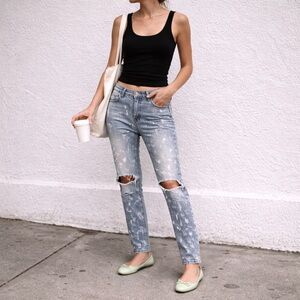 MNML Paint Splatter Distressed Skinny Jeans Men’s 28 Button Fly